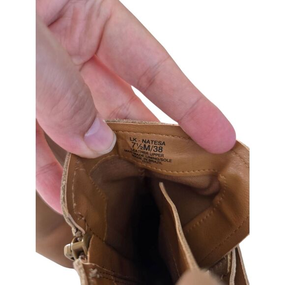 Lucky Brand Ankle Boots Size 7.5 Tan Block Heel Leather Upper - Picture 7 of 9